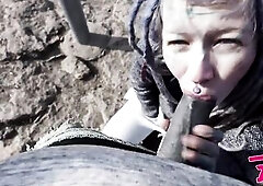 Geting catched while Public wild sex on a ruine. Tattooed Girl Anuskatzz gives a nice blowjob and get fucked on the ground on top of the tourist atrac