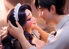Sexually excited and super tractable curvy maid happily serves her youthful slaver with complete devotion. fleshly late night service, gentle touches,