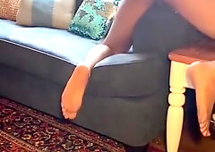 Horny Babysitter Ginger Gazelli Humps The Cum Out Her Pussy With Couch