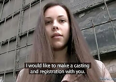 Wow. This 20 year old brunette has one of the hottest figures I have ever seen. When I offered her money to do a quick casting in a stairwell, this fa