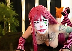 Fantastic stranded redhead teen flashing her big boobs