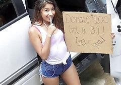 Horny nymph Zaya Cassidy sucking huge prick outdoors