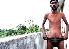 Hairy assholes, stroking outside, risky outdoor