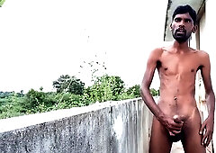 Hairy assholes, stroking outside, risky outdoor