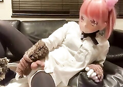 Kigurumi Lubricating Me, And Inserting A Long Sex Tool