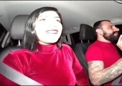 Wife Nicolly Mattos takes it hard in the car while husband Lukas Zaad fills her ass with cum