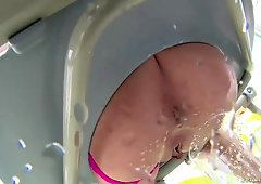 Young chick with bubble butt and hairy pussy Karlee Grey ass fingered & gives head outdoors