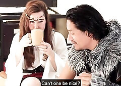 A cutie clothed as a peasant recent from a medieval party needs to charge her phone, but there're no nearby outlets, so this babe has to go to th