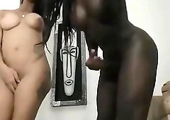 Ebony shemale wrecking a busty Brazilian one