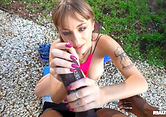 Angel Youngs pleasures horny black stud on the couch