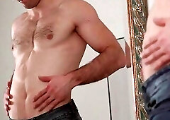 Str8 masked hairy stud wanks cock and cums in solo action