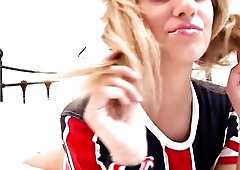 Jenny McClain in an HD episode posing in her British top stripping off to show her massive natural titties and butt and bald cunt likewise
