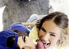 Hot babes sucking, fucking and sharing cock in POV threesome