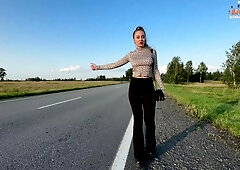 Hitchhiking whore paying for ride with pussy and tight ass