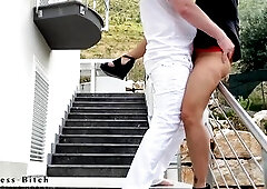 Real Estate Businesswoman Risky Outdoor Banged in Public - Luxury Mansion and Pool Area