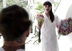 Gorgeous shemale naughty Natalie Mars gets naked and fucks hard