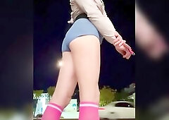 Fantastic display of absolutely horny behavior! Sissy cocktease where is the shortest shorts and wiggles her horny booty at gas stations, sidewalks an