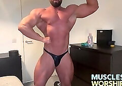 Pumped Muscle Hunk Ready to Burst Out of His Tiny Posers