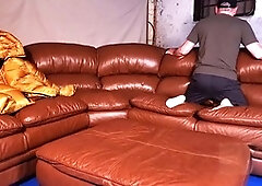 Hot action on a leather bed with camera angle one