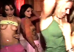 Two dirty babes enjoy in group sex in public