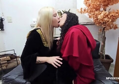 Hot lesbians passionate kissing clip