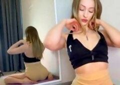 Sizzling blonde is getting her body warmed up for the night
