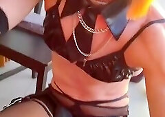 👀Show off a Beautiful Little Brothel Whore in Mini-Skirt, Latex & Nylon Stockings, Black Stiletto