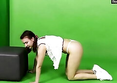 Talented undressed gymnast Kim Nadara widening legs