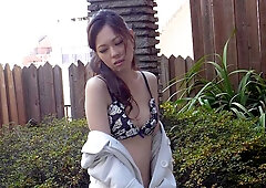 Misaki Yoshimura on a rooftop garden gets naked and plays with us - JapanHDV