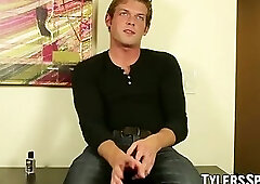 Cock stroking and tugging action with sexy young blond jock