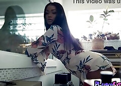 Vehement nude black muse Harley Dean discloses her darksome pierced cunt