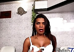 Busty Latina Thais Morales smokes and shows off her tits