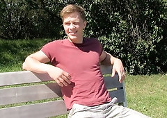 Good-looking EU amateur riding fat cock outdoors