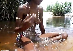 Journalist came to film an Afro tribe ended up getting his ramrod ridden by a lustful black village beauty in the water