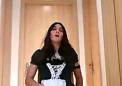 Sissy maid rides dildo while wanking
