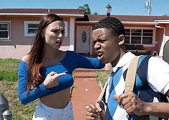 Flexible hottie Aidra Fox fucks with a big black dick on the sofa