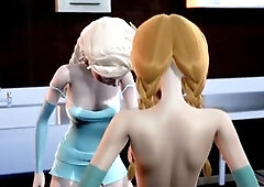 Mavis enjoys a threesome with princesses Elsa and Anna from the movie Frozen