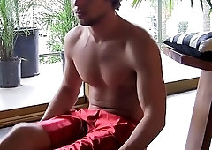 Handsome jock teases with his perfect body and masturbates solo