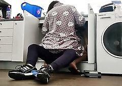 Concupiscent wife bangs handyman underneath the sink.