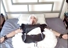 Sissy maid Candy Sparkle gets tied up, messes in her innocence, and drinks her own sissy cum