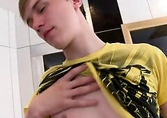 Horny slim blonde Liam P plays with his tool and enjoys some solo fun!