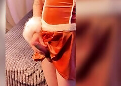 Christmas Trans Gal Jerks and Cums Using a Fleshlight Quickshot