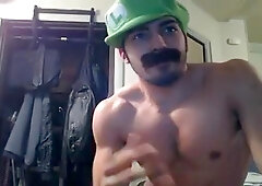 Hot Str8 Hunk Disguised As Luigi Shows Off And Plays With A Fleshlight