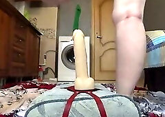 Chubby milf rides a dildo and shakes her juicy PAWG in shorts and big tits Homemade fetish masturbat