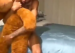 Skinny, big-cocked twink playing with his teddy bear