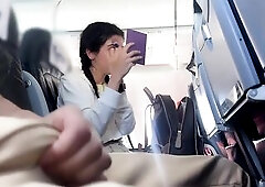 Avid Risky Tugjob until Cum in Public Airplane