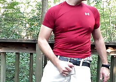 Stroking off in the forest at the public park