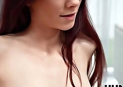 Tattooed Skinny Brunette Sucks Big Cock Then Takes Pussy