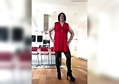 Nicki-Crossdress hot red Costume, Hose with Hearts and High-Heels