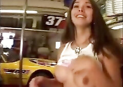 Blonde gal with natural tits has threesome with a shemale